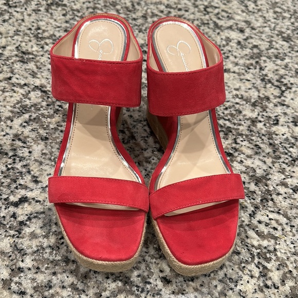 JESSICA SIMPSON WOMEN SIZE 10M FUSCHIA SIERA WEDGE SANDAL - Picture 3 of 17